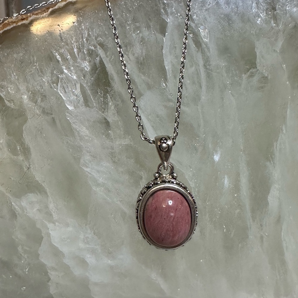 Elegant Pink rhodochrosite Stone Pendant Necklace 925 sterling silver